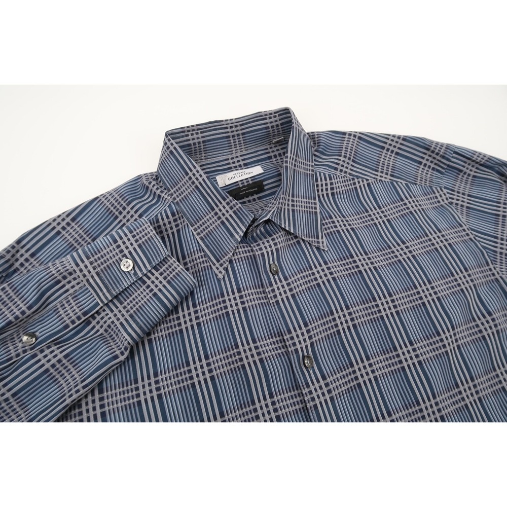 Versace Collection Men's Trend 17 Long Sleeve Button Front Shirt Navy Plaid